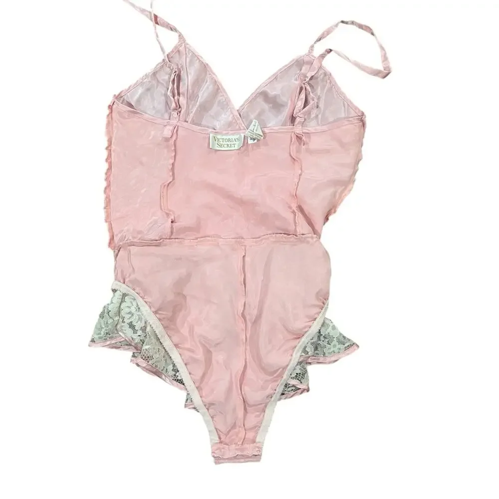 Vintage Victoria's Secret Gold Label Teddy Size P Pink Polyester Lace Lingerie